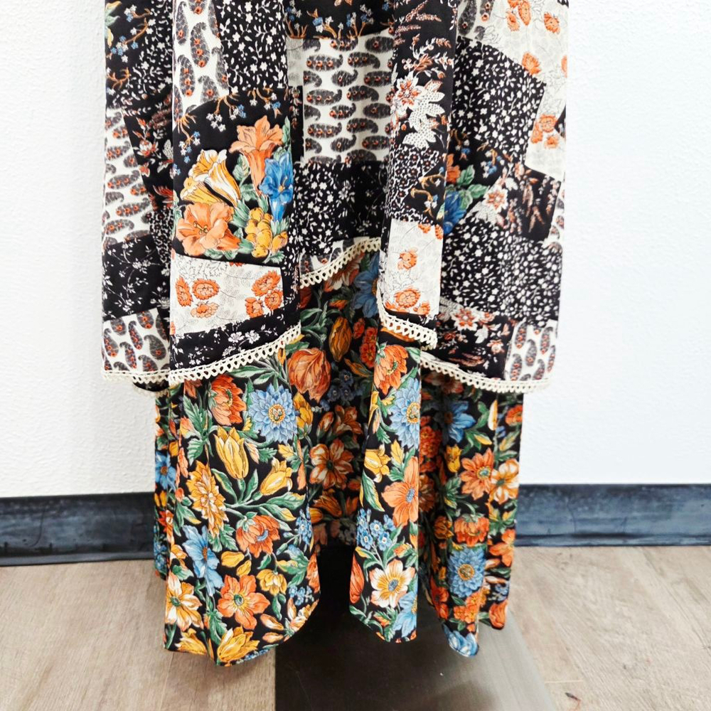 Vintage 60s 70s patchwork floral prairie dress maxi caplet fall boho women's - Picture 5 of 7